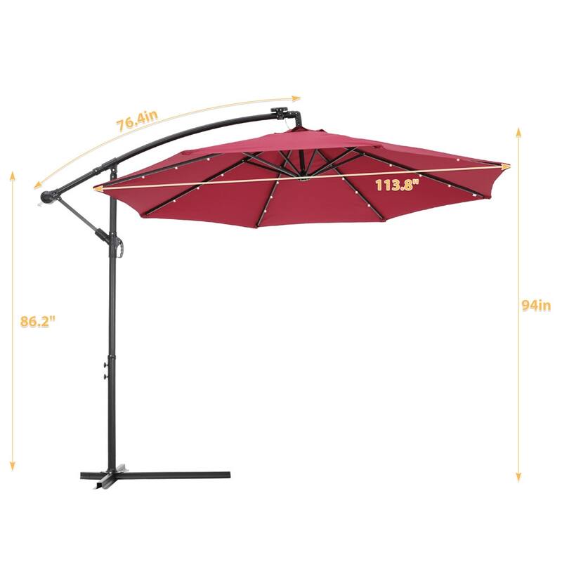 10 FT Solar LED Patio Outdoor Umbrella Hanging Cantilever Umbrella