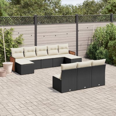vidaXL Patio Sofa Set with Cushions Outdoor Conversation Furniture Poly Rattan - 21.7 x 21.7 x 14.6 in