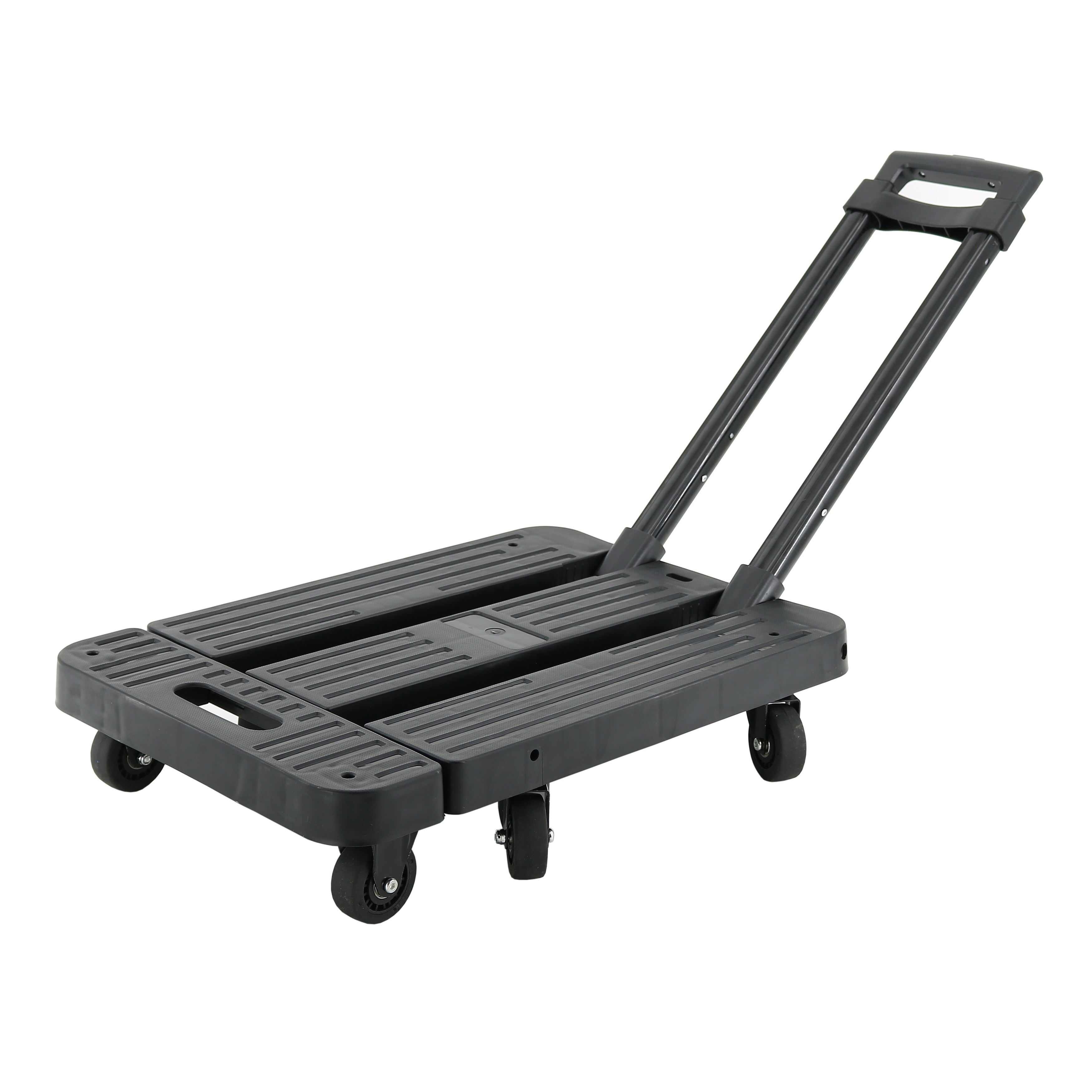 Jiallo Heavy Duty Foldable Utility Dolly Platform Crate with 6 omnidirectional wheels Telescopic Handle Black Color