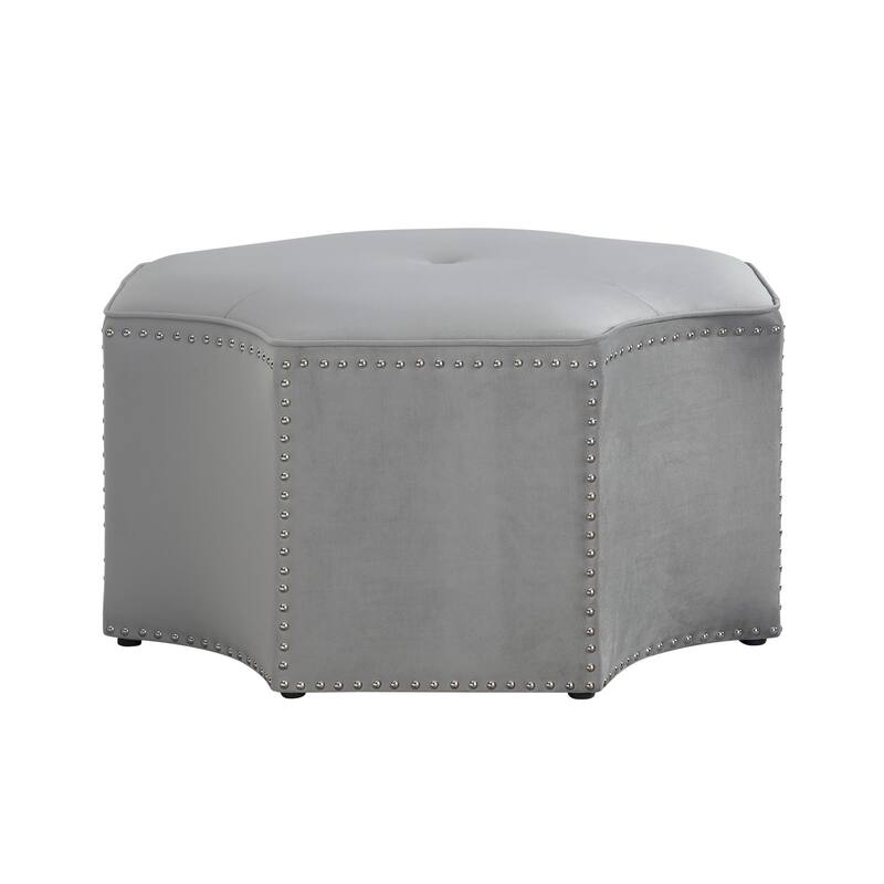33" Gray Velvet Tufted Octagonal Cocktail Ottoman