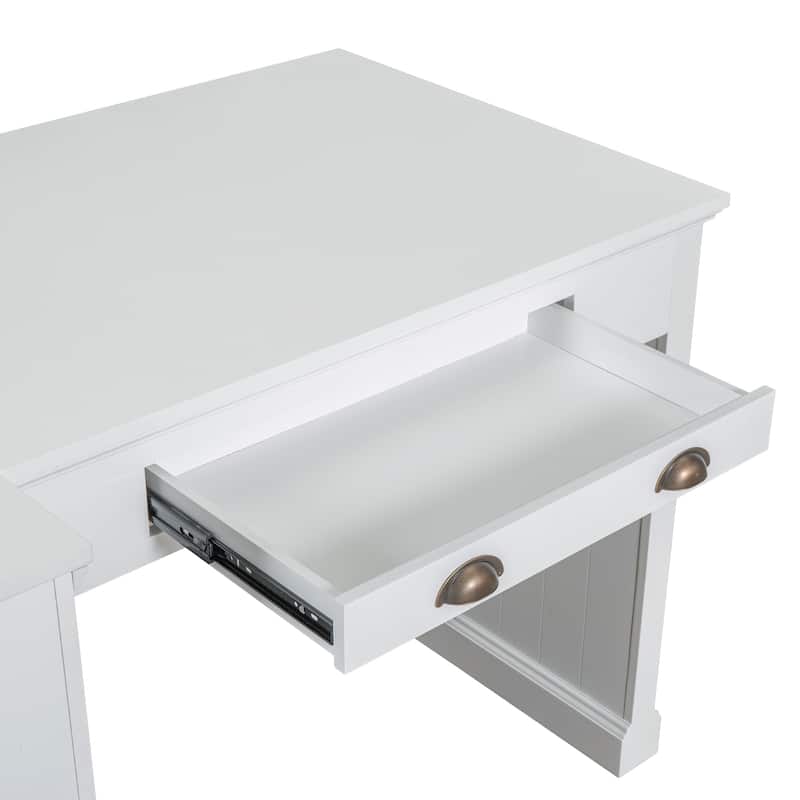 Computer Desk with Open Shelves & LED Lighting, Workstation with Storage Shelf, Freestanding Wood Executive Desk