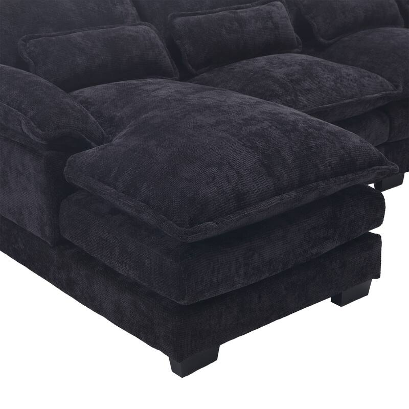 U-shaped Recliner Sofa Chenille Upholstered Chaise Sectional Sofa Symmetrical Reclining Couch with Double Thick Cushions