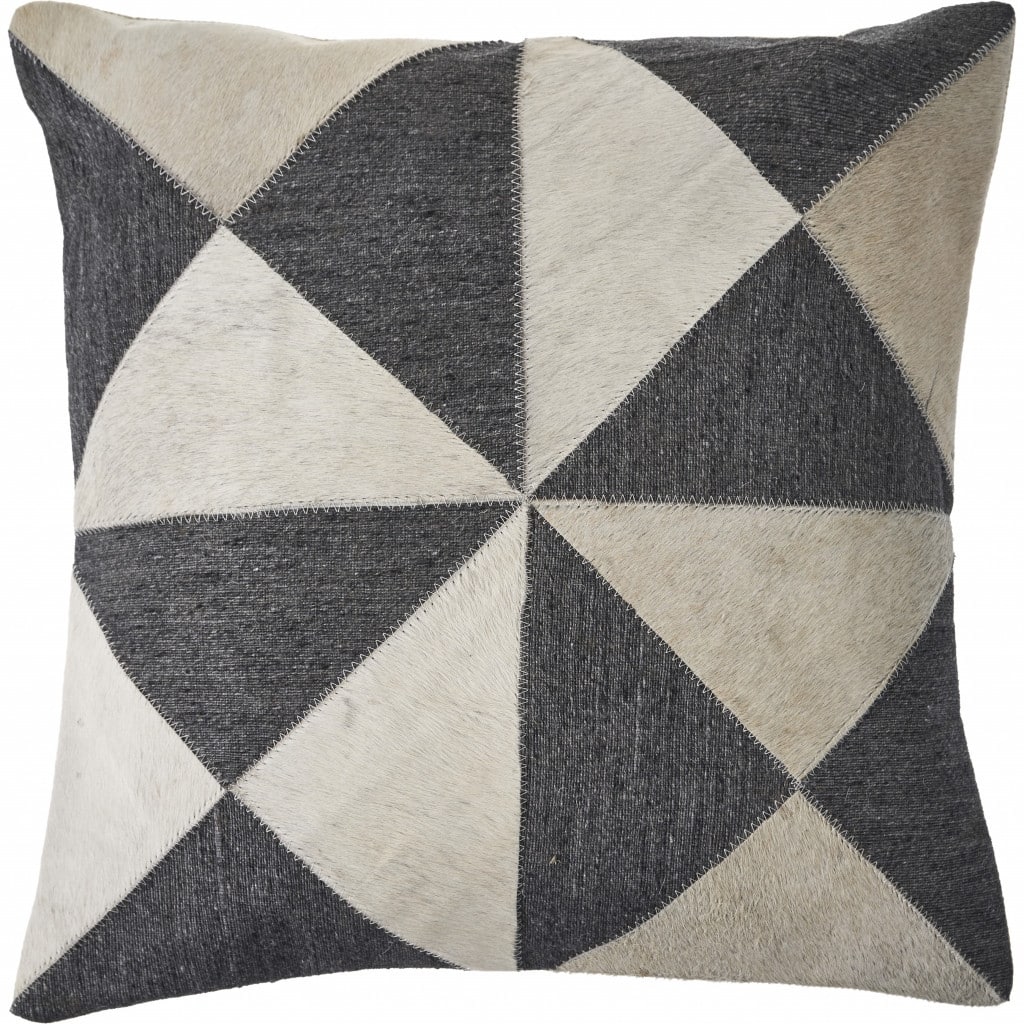 HomeRoots 20" X 20" Charcoal And White 100% Wool Geometric Zippered Pillow