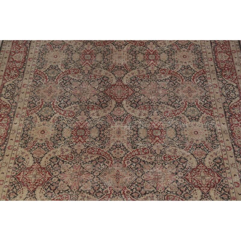 Hand Knotted Oriental 100% Wool Carpet Traditional All-Over Black Kerman Area Rug - 13' 0'' X 9' 8''