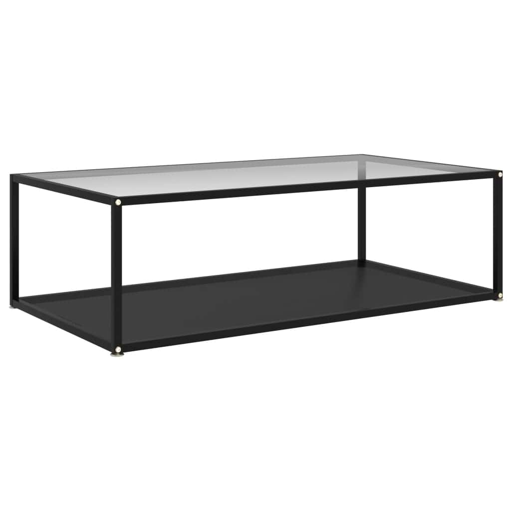 vidaXL Coffee Table Transparent and Black 47.2"x23.6"x13.8" Tempered Glass - 47.2" x 23.6" x 13.8"