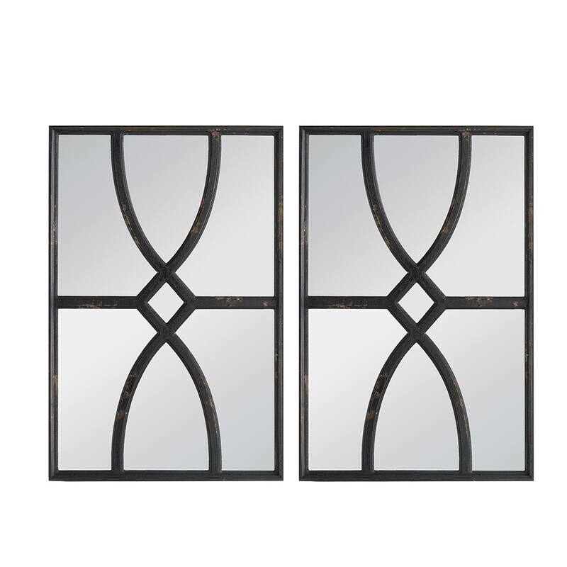 Set of 2 Rectangular Wooden Wall Mirror with Antique Frame - Black