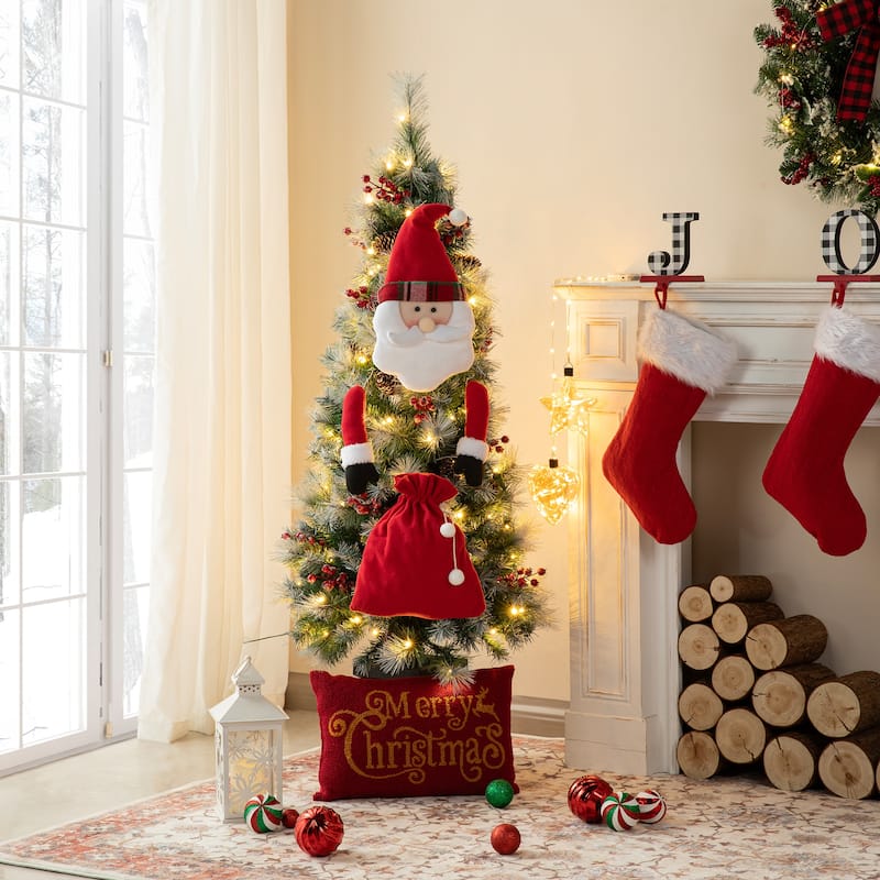 Glitzhome 4ft/5ft/6ft Pre-Lit Pine Artificial Christmas Porch Tree with Warm White Lights