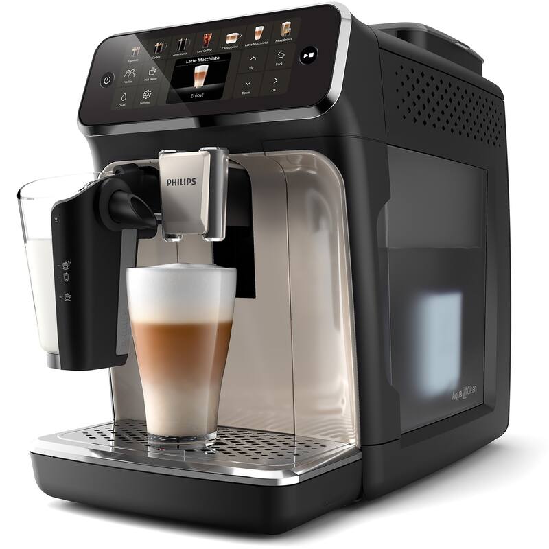 Philips 4400 Fully Automatic Espresso Machine with LatteGo Milk Frother, Black and Chrome