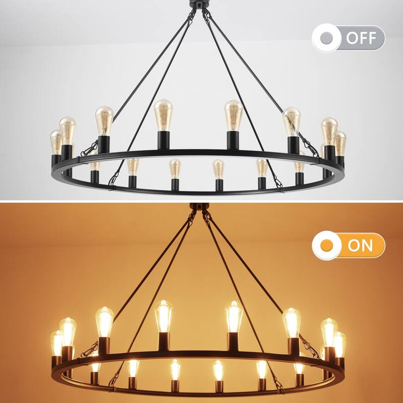 16-Light Farmhouse Chandelier , 47.24 In Wagon Wheel Chandelier for Dining Room Living Room Bedroom Kitchen