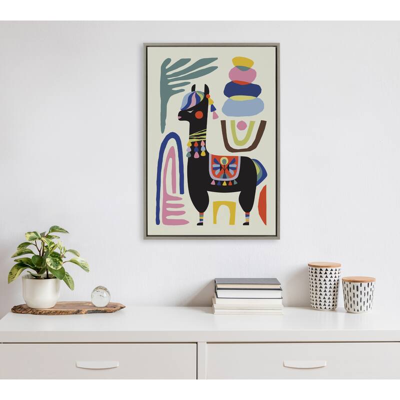 Kate and Laurel Sylvie Llama Mesatawe Framed Canvas by Rachel Lee