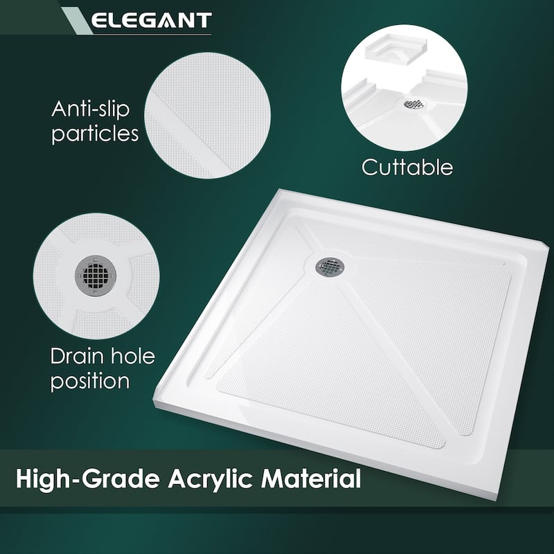 Elegant Square Shower Base in White Corner Drain Anti-slip Acrylic 36“x36"x3" Shower Pan - 36"x36"x3"