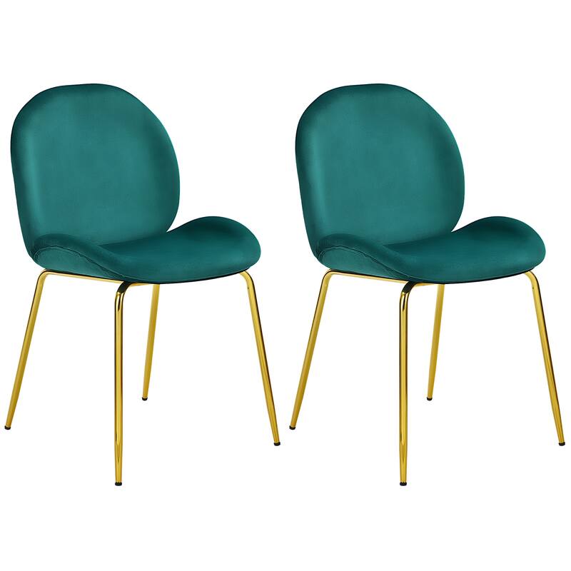 Costway Set of 2 Velvet Accent Chairs Dining Side Chairs w/Gold Metal - Green