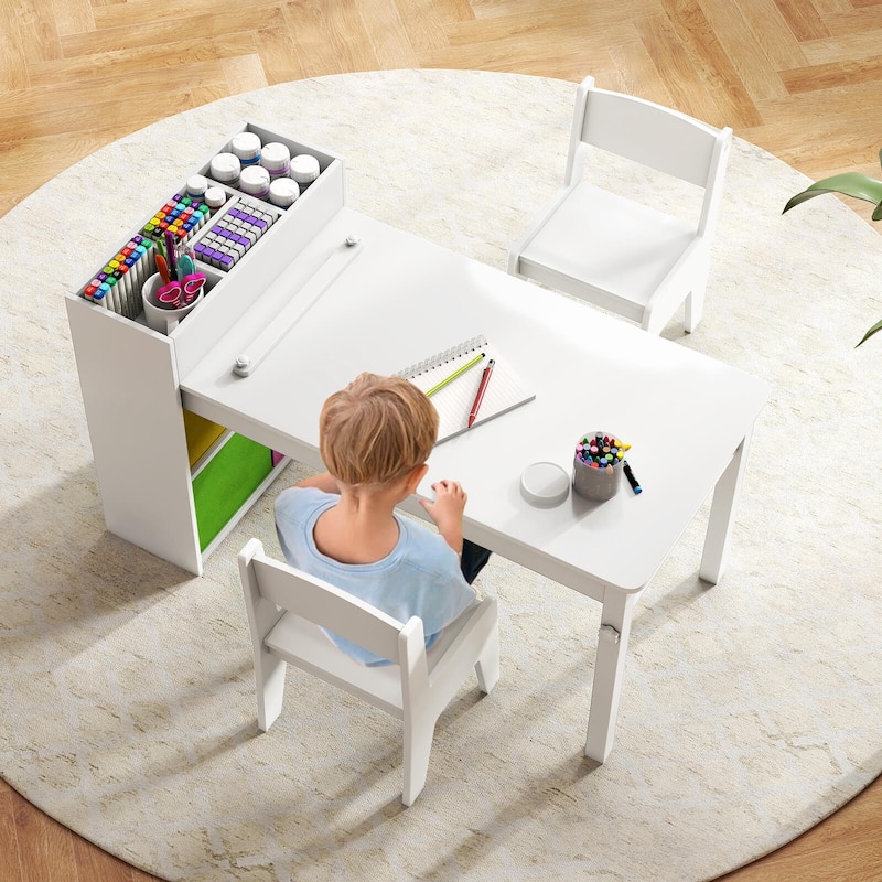 Costway Kids Art Table & Chairs Set with Paper Roll Wooden Craft Study - See Details