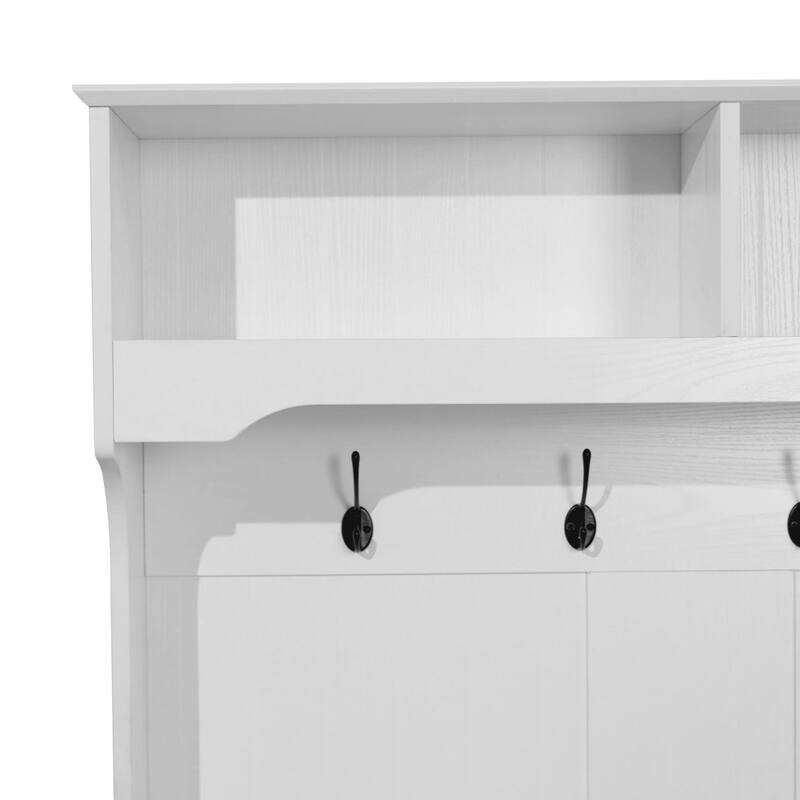 4 Hook Hallway Tree with Storage Bench and Upper Cubbies