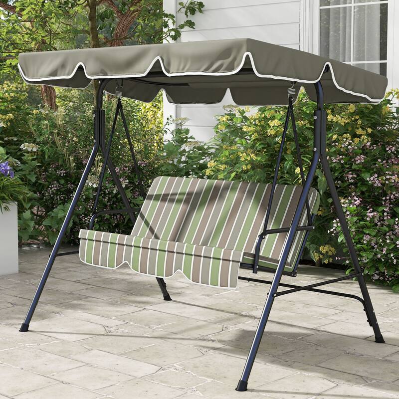 Outsunny 3-Seat Outdoor Patio Swing Chair with Removable Cushion and Adjustable Tilt Canopy for Patio, Garden, Poolside