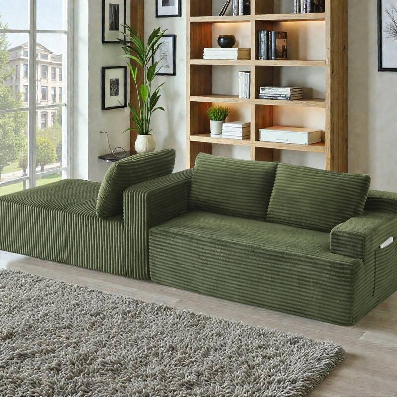L Shaped Cloud Sectional Sofa with Deep Seat, Corduroy Modular Sleeper Couch, No Assembly Required