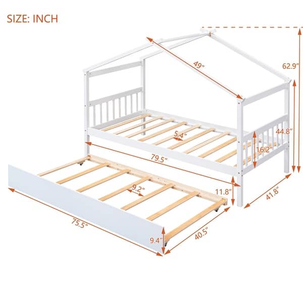 Whimsical Twin House Bed with Trundle & Pine Frame
