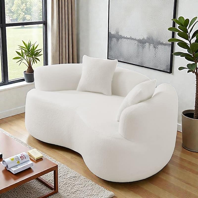 66.93 Inch Curved Loveseat Compression Sofa, Teddy Velvet No Assembly Couch for Small Spaces Apartments