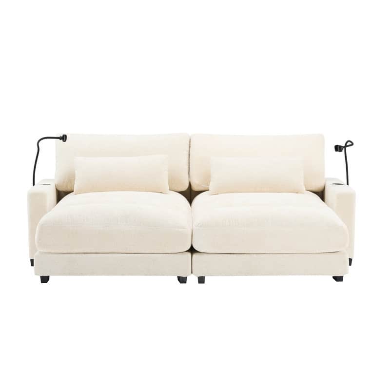 Chaise Lounge Chair Upholstered Modular Sofa with Cup & Phone Holders