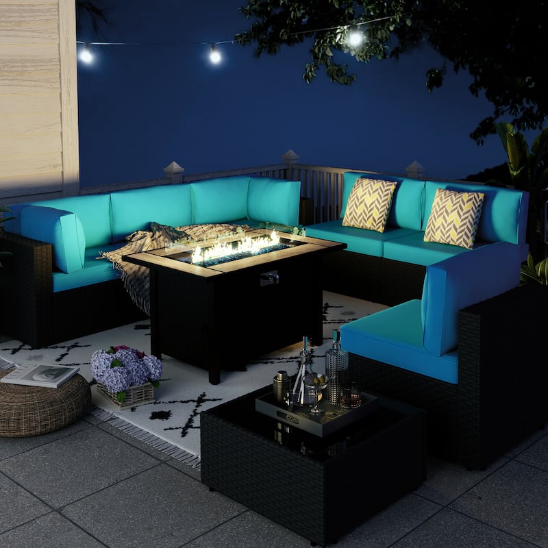 8 Piece Sectional Seating Group with Fire Pit