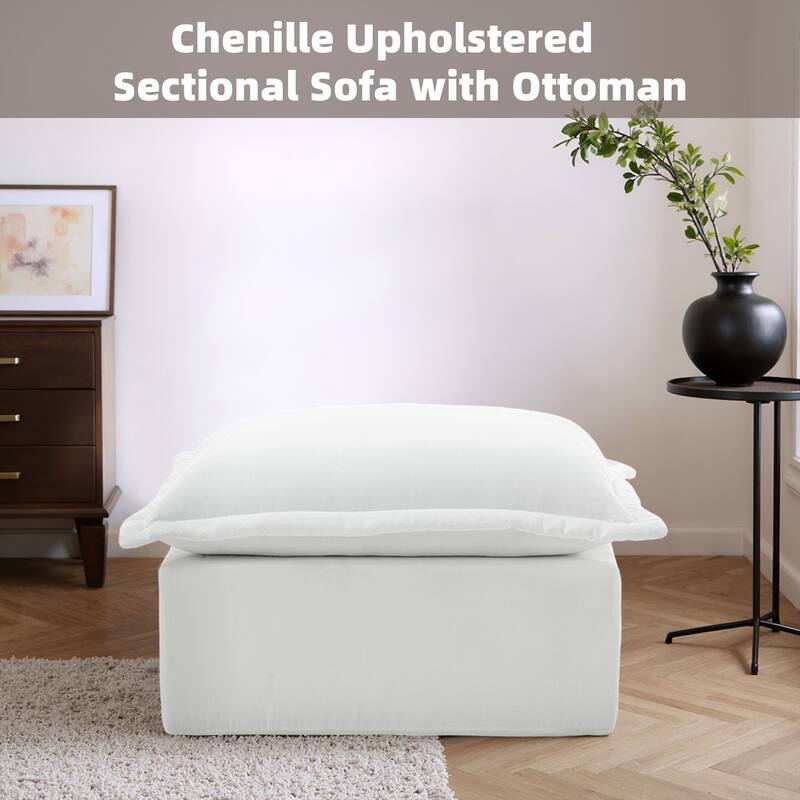 31.7"W Oversized Chenille Upholstered No Assembly Square Ottoman