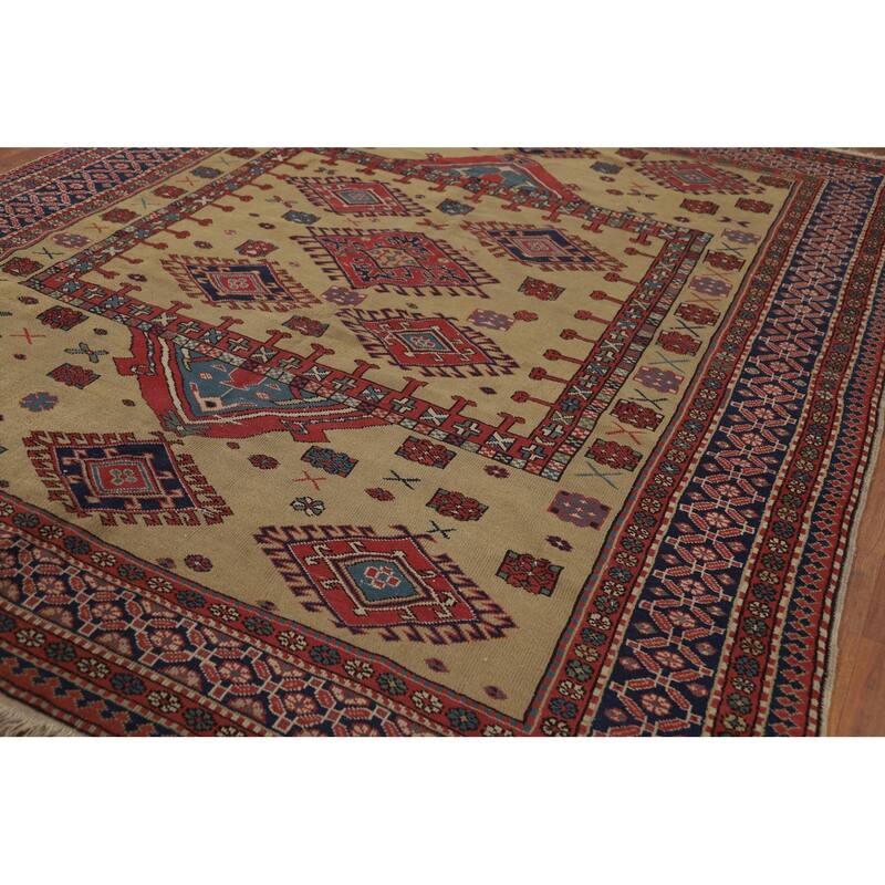 Kazak Vegetable Dye Antique Area Rug Handmade Wool Carpet - 7'9" x 9'3"