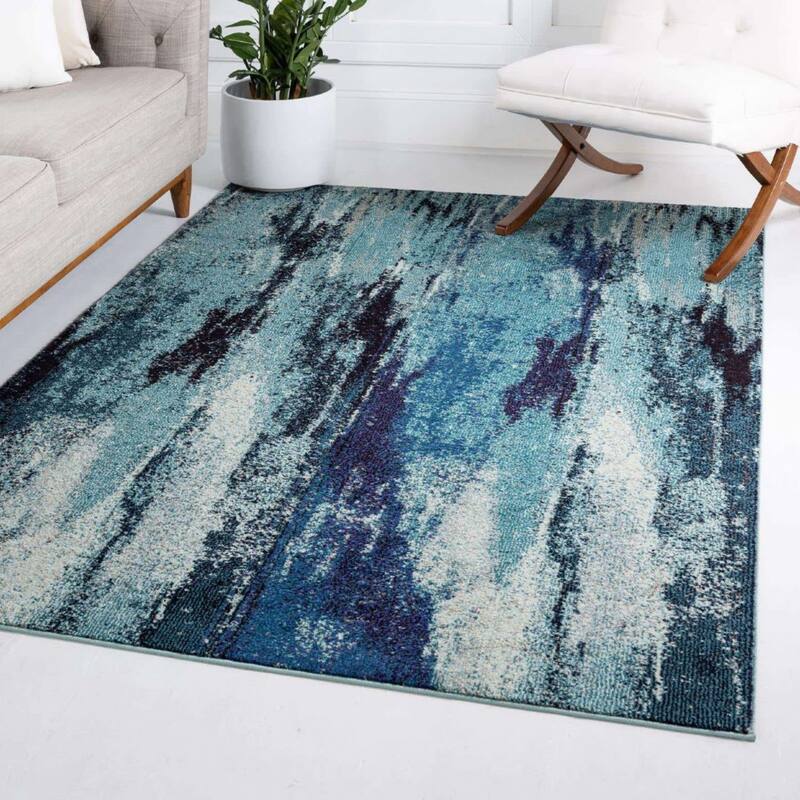 Contemporary Zhale Collection Area Rug - 7'10" Square - Blue