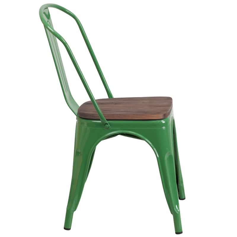 Wood Seat/ Galvanized Steel Stackable Chair (Set of 4) - 18"W x 20"D x 33"H