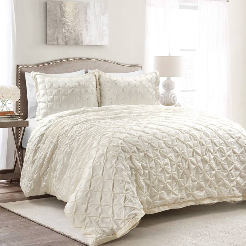 Lush Decor Ravello Pintuck Soft Oversized Duvet Cover 3 Piece Set - Ivory - King