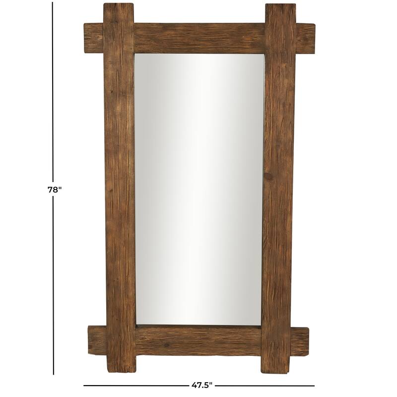 Brown Wood Room Wall Mirror with Extended Frame and Natural Wood Grain and Texture