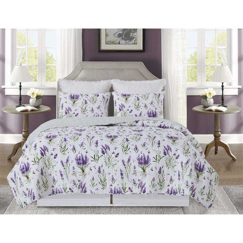 Lavender Fields Cotton Reversible Machine Washable Quilt Set