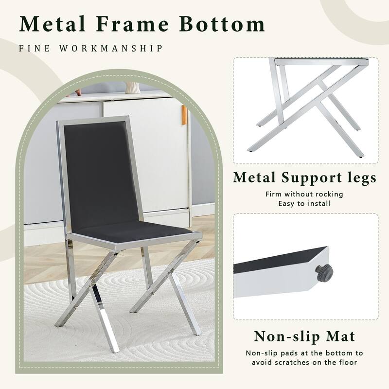Set Of 4, Metal Framed Black PU Dining Chairs: Ergonomic Design, A Simple And Luxurious Choice
