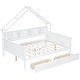 preview thumbnail 10 of 26, Wood House Platform Beds with LED, Storage Shelves, Drawers and Guardrail, Full Size Bed Frame w/Slats Support for Kids