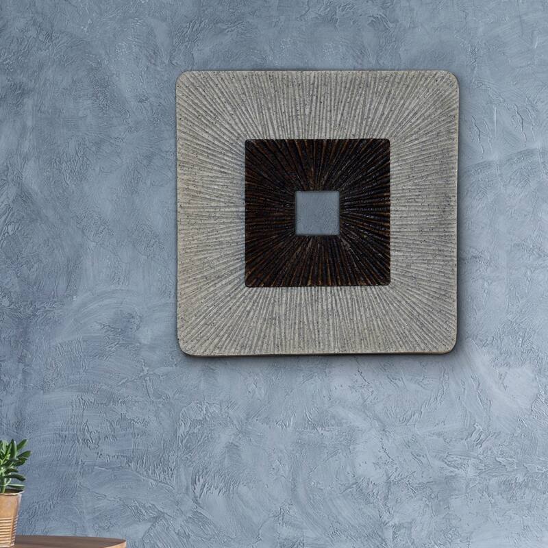 Square Shaped Wall Decor with Ribbed Details, Set of 2, Medium, Brown and Gray