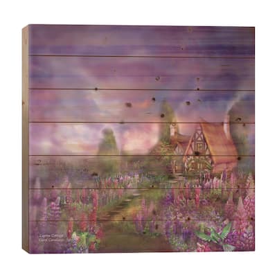 Lupine Cottage Print On Wood by Carol Cavalaris - Multi-Color