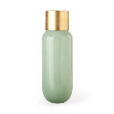 Minty Green Glass With Gold Metal Top Vase (12")