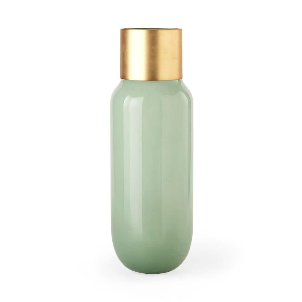 Minty Green Glass With Gold Metal Top Vase (12")