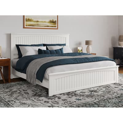 King Size Wood Platform Bed - Low Profile Modern Design with USB Ports & Footboard