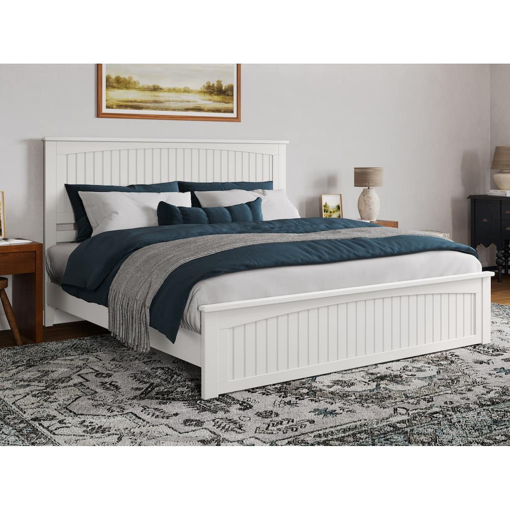 King Size Wood Platform Bed - Low Profile Modern Design with USB Ports & Footboard