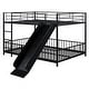 preview thumbnail 5 of 70, Metal Bunk Bed with Slide and Door, Twin Over Twin/Full Over Full Low Bunk Bedframe with Fence Guardrails and Ladder for 2 Kids