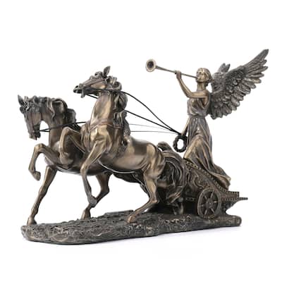 11.22" H NIKE WITH TRUMPET ON TWO-HORSE CHARIOT Cold Cast Bronze - 4.53"x11.22"x7.09"