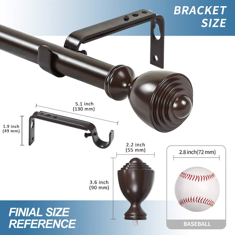 1-inch Diameter Urn Adjustable Single Drapery Curtain Rod