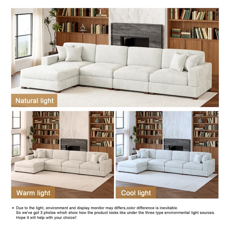 Oversized Chenille Modular Sectional Sofa Living Room Set with Ottoman