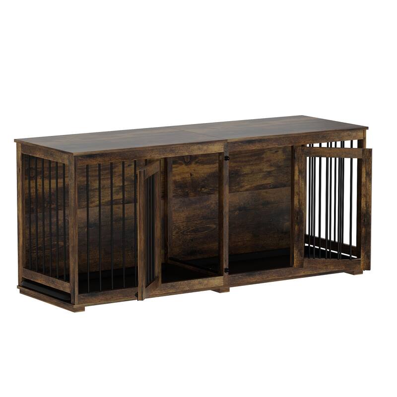 Large Dog Crate Furniture, 70" Dog Crate Kennel with Trays and Divider