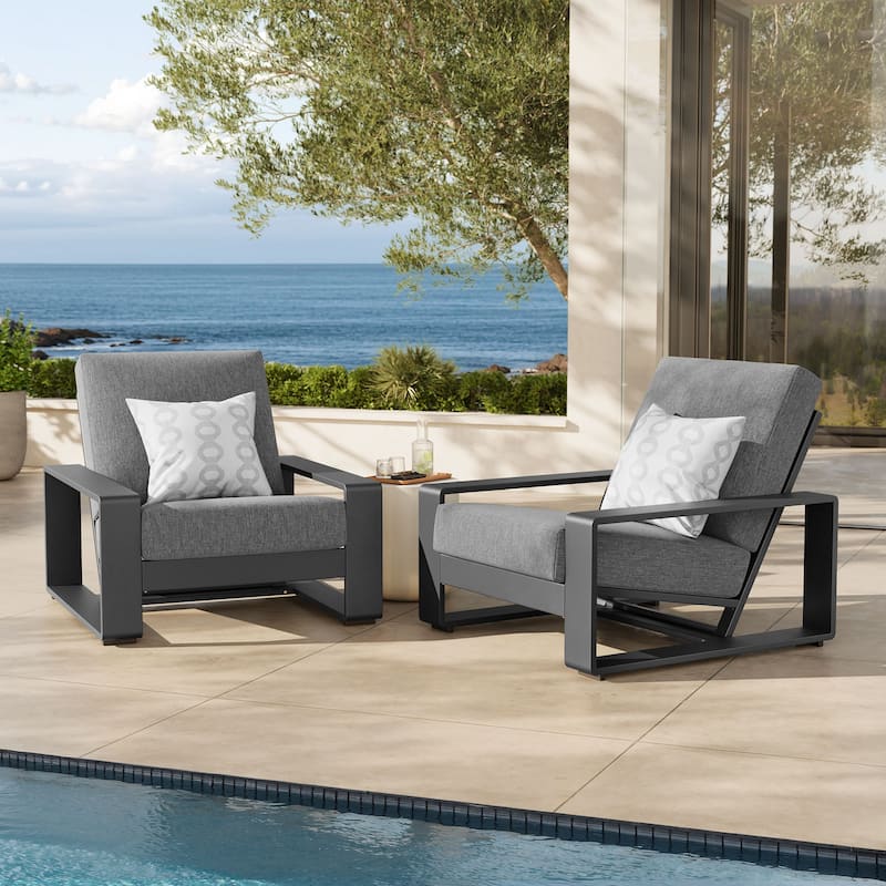 Lirienne Outdoor Patio Aluminum Faux Wood Armchairs Set of 2 - Light Gray