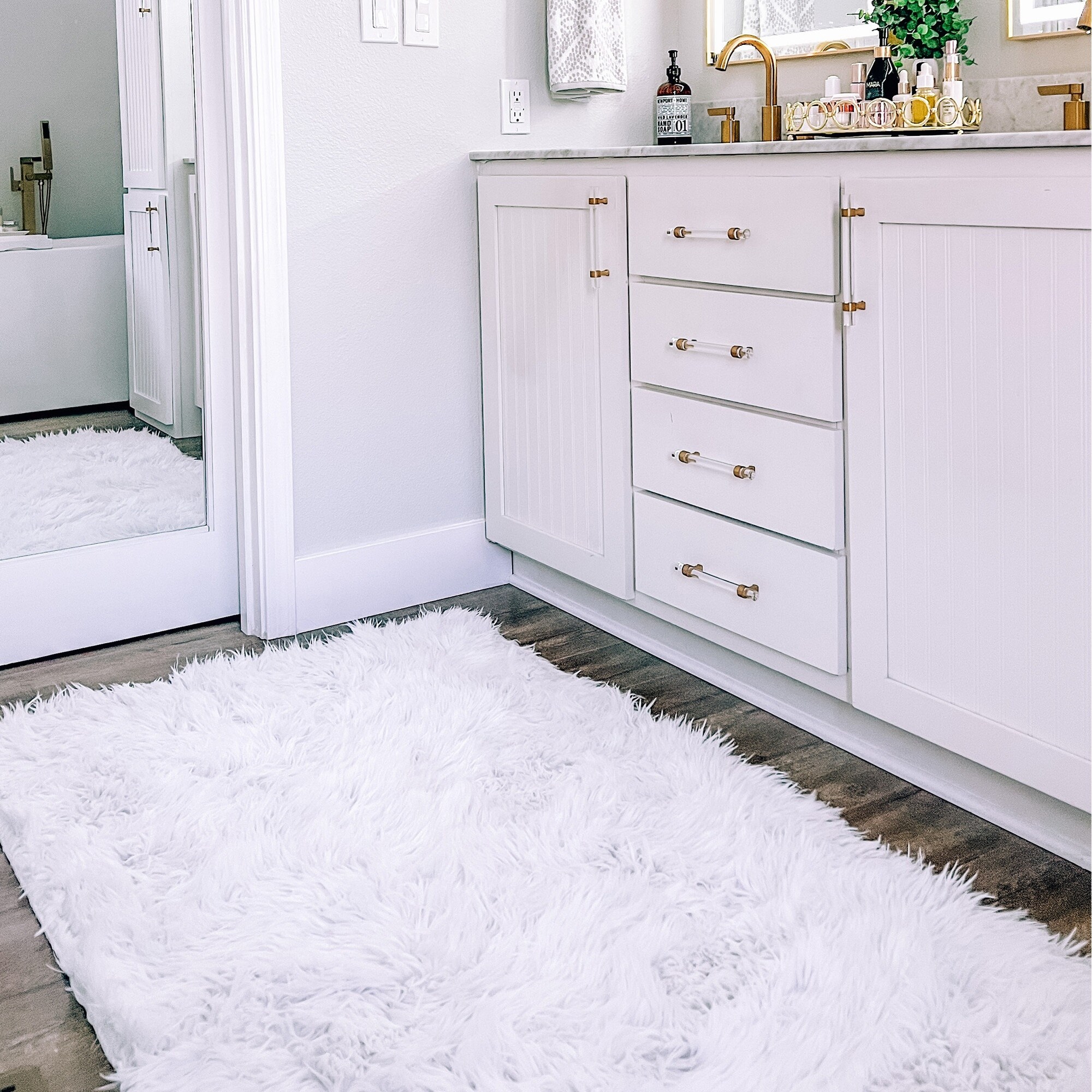 My Magic Carpet Washable Vegan White Plush Shag Area Rug