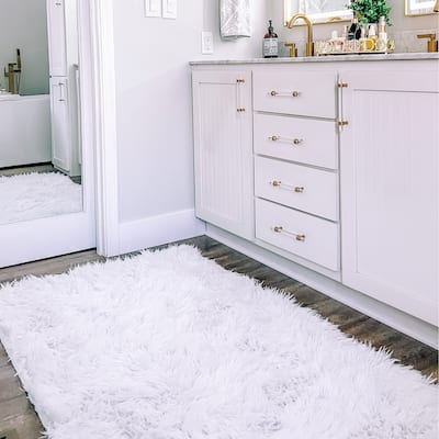 My Magic Carpet Washable Vegan White Plush Shag Area Rug