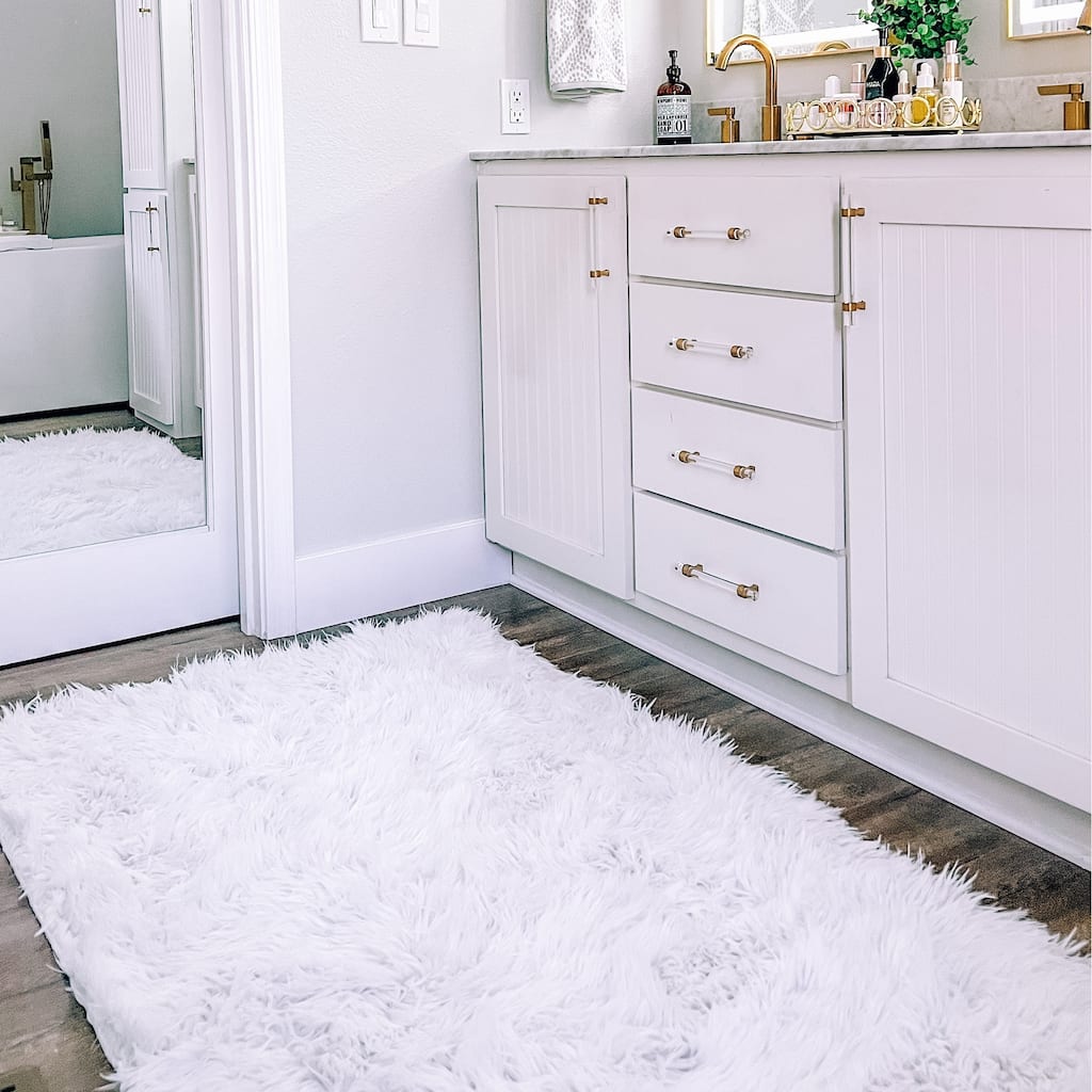 My Magic Carpet Washable Vegan White Plush Shag Area Rug