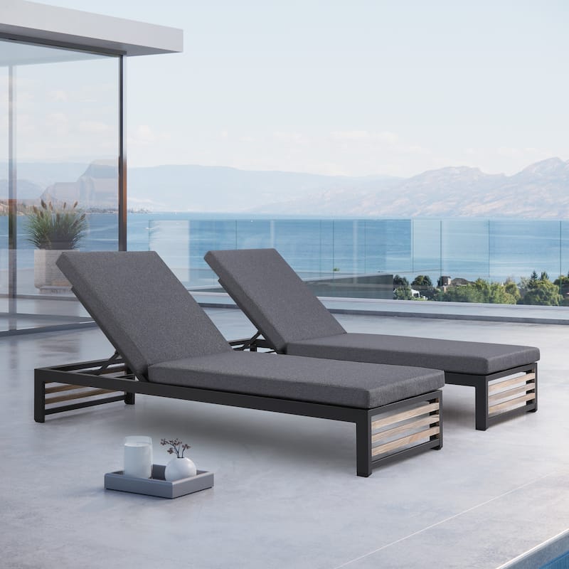 Cadora Outdoor Chaise Lounge ( Set of 2) - Charcoal