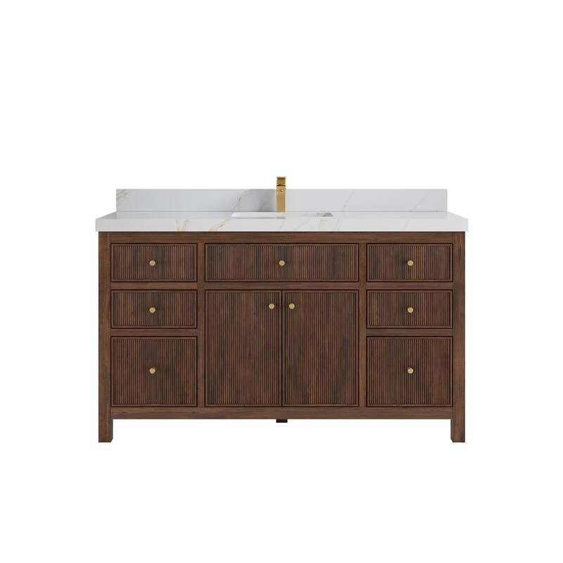 Willow Collections 60 in. W x 22 in. D Sonoma Teak Wood Single Sink Bathroom Vanity with Countertop